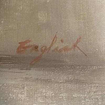 2-Mid Century Pair of Flower Still Life Oil/Acrylic on Canvas Paintings Signed by "ENGLISH" Artist 19.5" x 32" Tall...