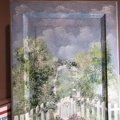 Vintage Re-Constituted Closet Door Painting Artwork by DL YOUNG Size 13" x 25" Really Beautifully Done.