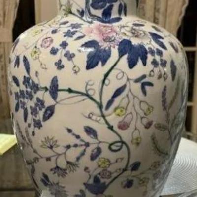 Vintage Pair of Heavy 18" Tall Chinese Floral Porcelain Vases Preowned from an Estate Cleanout as Pictured. Damage FREE.