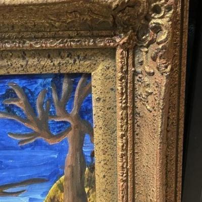 Vintage New Jersey Artist Oil/Acrylic Painting 24" x 36" Mounted in a Custom Frame in VG Preowned Condition. (Frame Size...