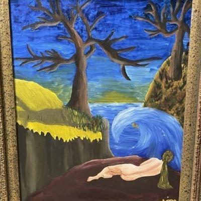 Vintage New Jersey Artist Oil/Acrylic Painting 24" x 36" Mounted in a Custom Frame in VG Preowned Condition. (Frame Size...