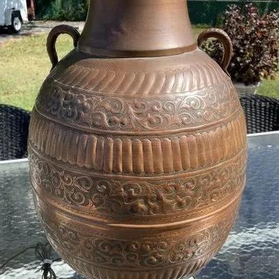 Huge All Copper Heavy Arts & Crafts Era Hand Made Table Lamp 26.5" Tall & 14" Wide Preowned from an Estate Cleanout. (A...