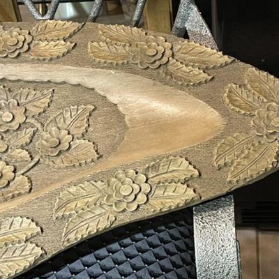 Vintage Mid-Century Carved Wooden Flower Table Decor 12.5" x 27" in Good Preowned Condition.