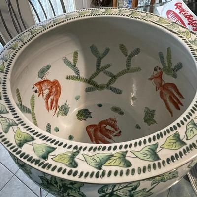Very Large Asian Koi Fish Planter 14" Diameter in VG Preowned Condition as Pictured.