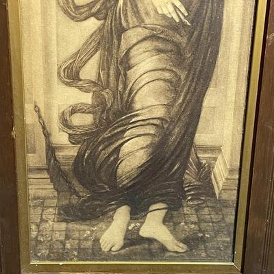 "HOPE" by Sir Edward Coley Burne-Jones (1833-1898) c1900 Print Frame Size 11" x 23" in Good Condition as Pictured.