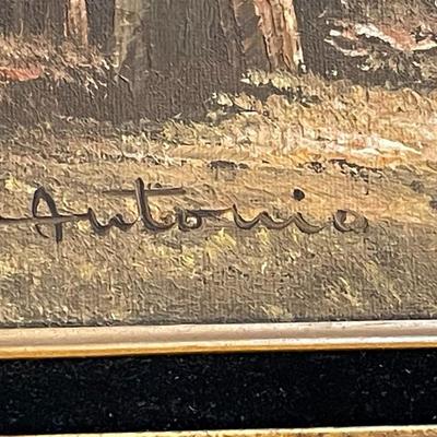 Vintage Antonio Oil on Canvas Landscape Painting Frame Size 17.5" x 21.5" in VG Preowned Condition.