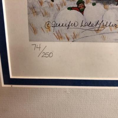 Snowflake Paradise (Timberline Lodge) by Jennifer Lake Miller Lithograph 74/250 in a Custom White Lacquered Frame. Frame Size 26.5"...