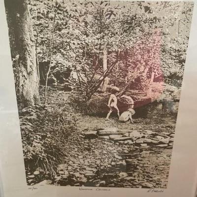 Vintage Scarce Pencil Signed R. Ehrlich Lithograph Titled "Woodstock Children" Numbered #106/350 Frame Size 16" x 20.