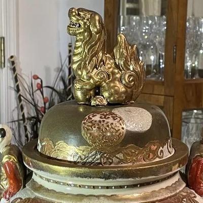 UNIQUE Japanese Satsuma Meiji Period Earthenware Footed Jar/Vase Samurai Warriors in Battle c1870 19" Tall Preowned from an Estate.