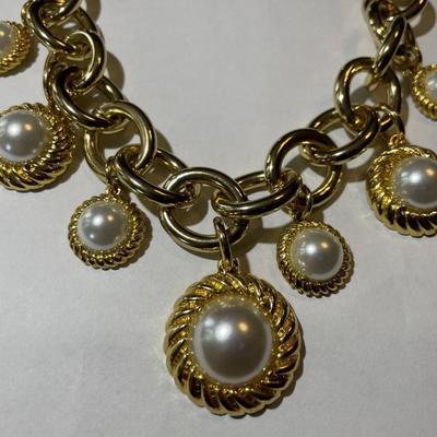 Vintage TALBOTS New Never Worn Adjustable Gold-tone Faux Pearl Heavy Necklace as Pictured.