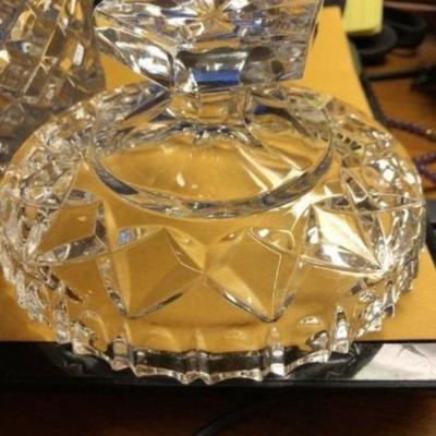 Vintage Mid-Century Large 9.5” Tall Leaded Pressed Glass Covered Bowl Very Heavy as Pictured.