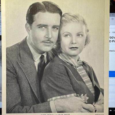 John Boles & Jean Muir Original 1930's - 8x10 Linen Photo "Orchids to You" FOX Pictures as Pictured.