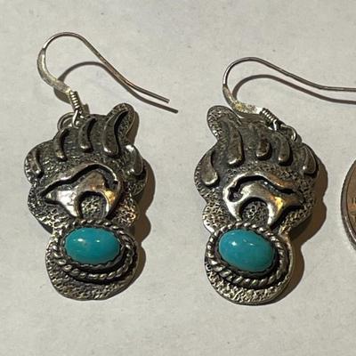 Vintage Southwest Sterling Silver Turquoise Dangling Earrings as Pictured.