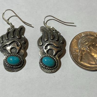 Vintage Southwest Sterling Silver Turquoise Dangling Earrings as Pictured.