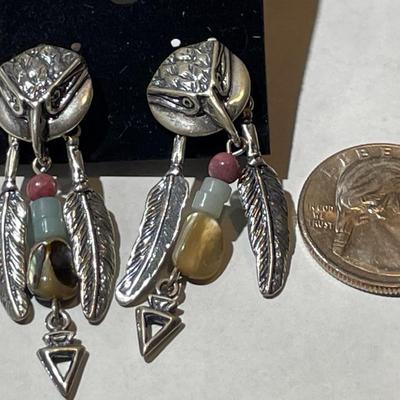 Vintage Southwest Sterling Silver Turquoise Stud Back Dangling Earrings as Pictured.