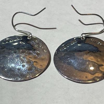 Vintage Sterling Silver Round Disc Dangling Earrings as Pictured.