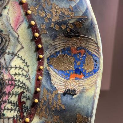 Vintage Asian 10.25" Diameter Heavy Satsuma Style Earthenware/Porcelain Plate in Good Preowned Condition. (Some Small Beads are...