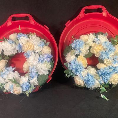 lot 8 Pair of Blue Floral Wreaths