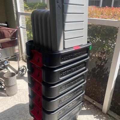 Lot 38. Six Rubbermaid Locking Storage Bins