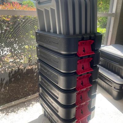 Lot 38. Six Rubbermaid Locking Storage Bins