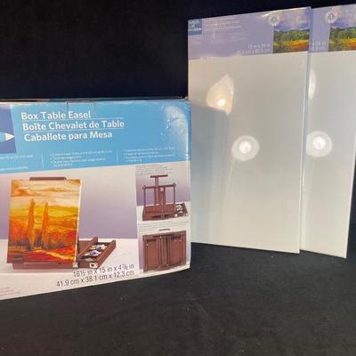 Lot 78. Box Table Easel and Canvases