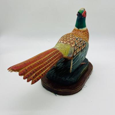 Vintage Wood Carved Ring Neck Pheasant