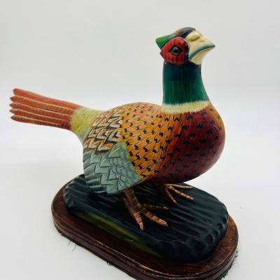 Vintage Wood Carved Ring Neck Pheasant