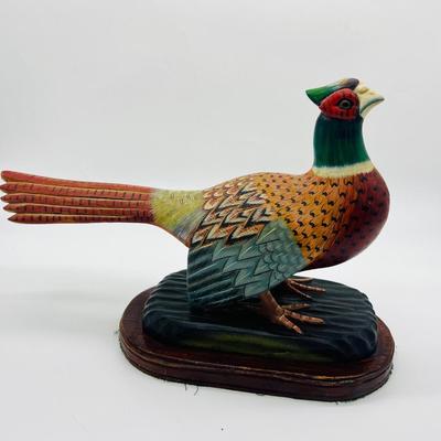 Vintage Wood Carved Ring Neck Pheasant