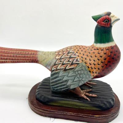 Vintage Wood Carved Ring Neck Pheasant