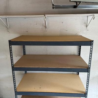 METAL FRAMED STORAGE SHELF WITH WOODEN SHELVES