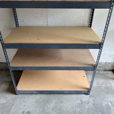 METAL FRAMED STORAGE SHELF WITH WOODEN SHELVES