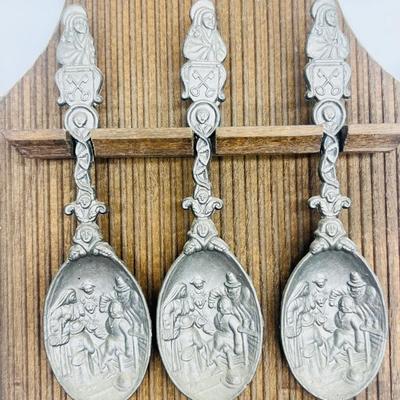 SIX Antique German Pewter Spoon Set