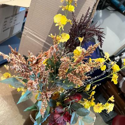 Brown Crackled Glass Vase With Dried Assorted Flowers