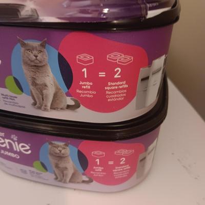 FULL BOX OF KITTY LITTER AND 3 NEW LITTER GENIES