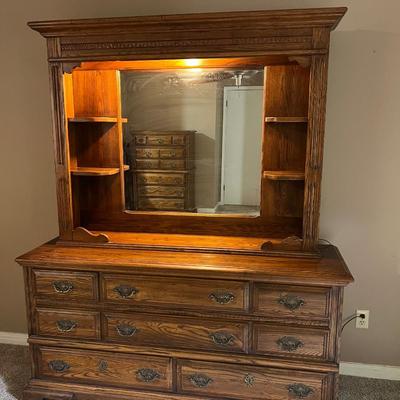 Large Wooden 8 Drawer Dresser With Mirror