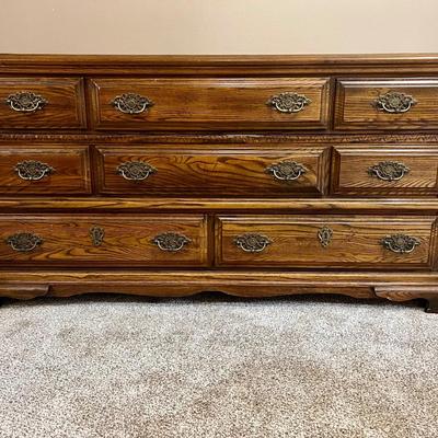 Large Wooden 8 Drawer Dresser With Mirror