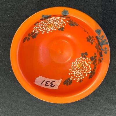 Orange Bowl, White Flower Print With Plate -Made In Japan -