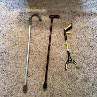 LARGE SHOWER SEAT, GRABBER AND CANES