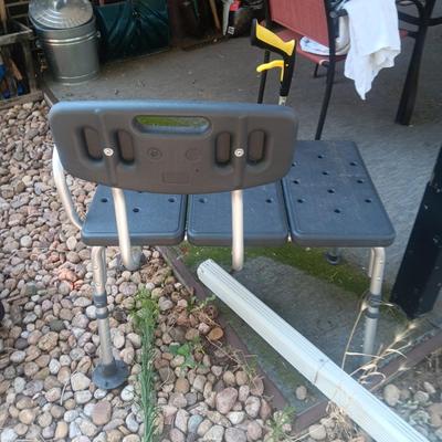 LARGE SHOWER SEAT, GRABBER AND CANES