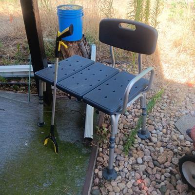 LARGE SHOWER SEAT, GRABBER AND CANES