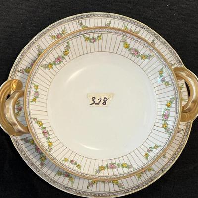 Vintage Hand Painted Nippon Two Tiered Serving Dish With Floral And Gold Gilt