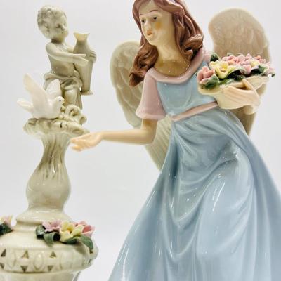 Porcelain Angel With Cherub Statue