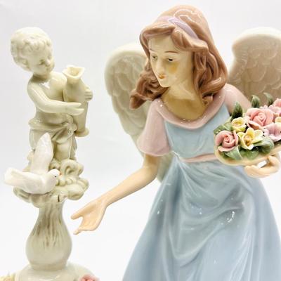 Porcelain Angel With Cherub Statue