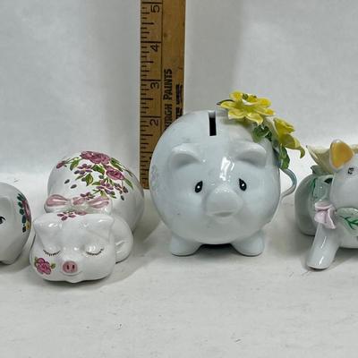 Pig Figurine, Potpourri Pig, and Piggy Banks Flower Decorated Ceramic