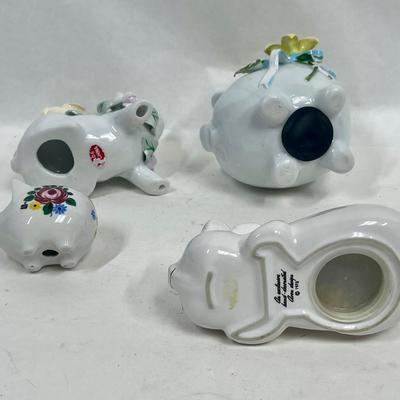 Pig Figurine, Potpourri Pig, and Piggy Banks Flower Decorated Ceramic