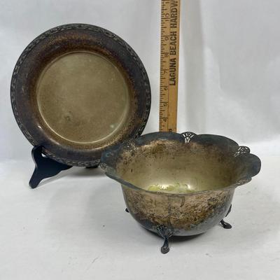 Silver-Plate Serving Pieces - Footed Bowl & 9" plate or platter