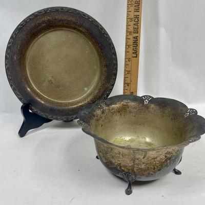 Silver-Plate Serving Pieces - Footed Bowl & 9" plate or platter