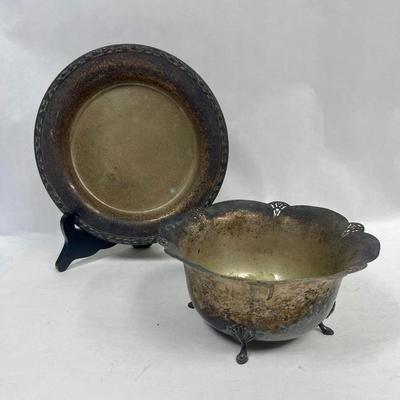 Silver-Plate Serving Pieces - Footed Bowl & 9" plate or platter