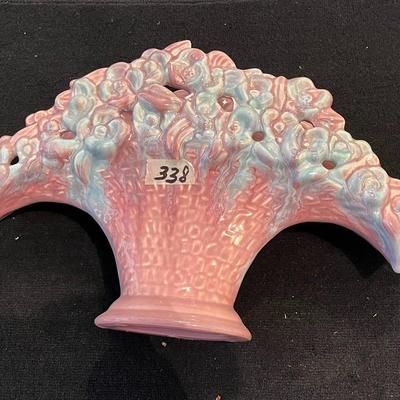Vintage Royal Haeger Hickman Art Pottery Pink Flower Basket Fan Vase R386 USA