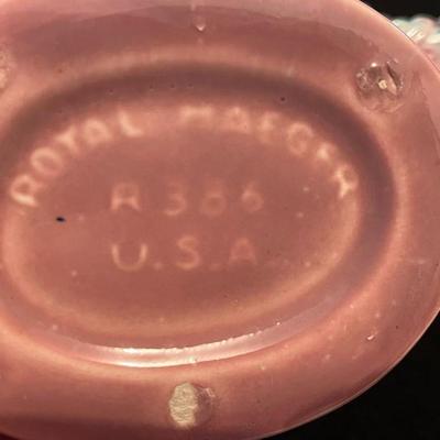 Vintage Royal Haeger Hickman Art Pottery Pink Flower Basket Fan Vase R386 USA